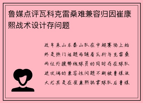 鲁媒点评瓦科克雷桑难兼容归因崔康熙战术设计存问题